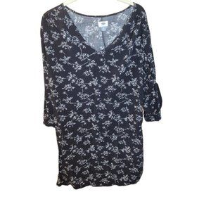 Old Navy Black Floral V-Neck 3/4 Sleeve Blouse Tops Size XL